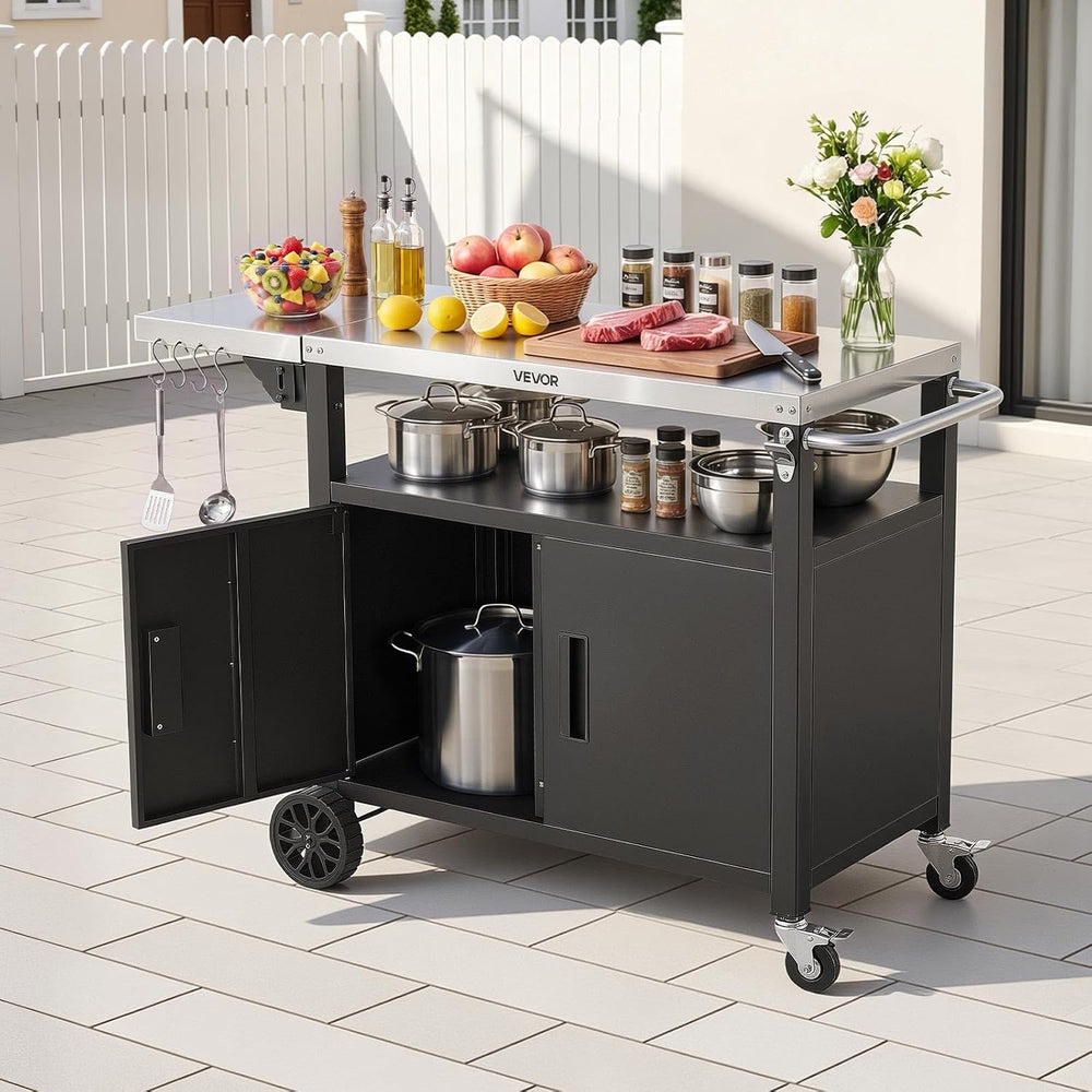 VEVOR Outdoor Grill Cart with Storage Cabinet, 48.9 Inch Grill Table, Waterpr...