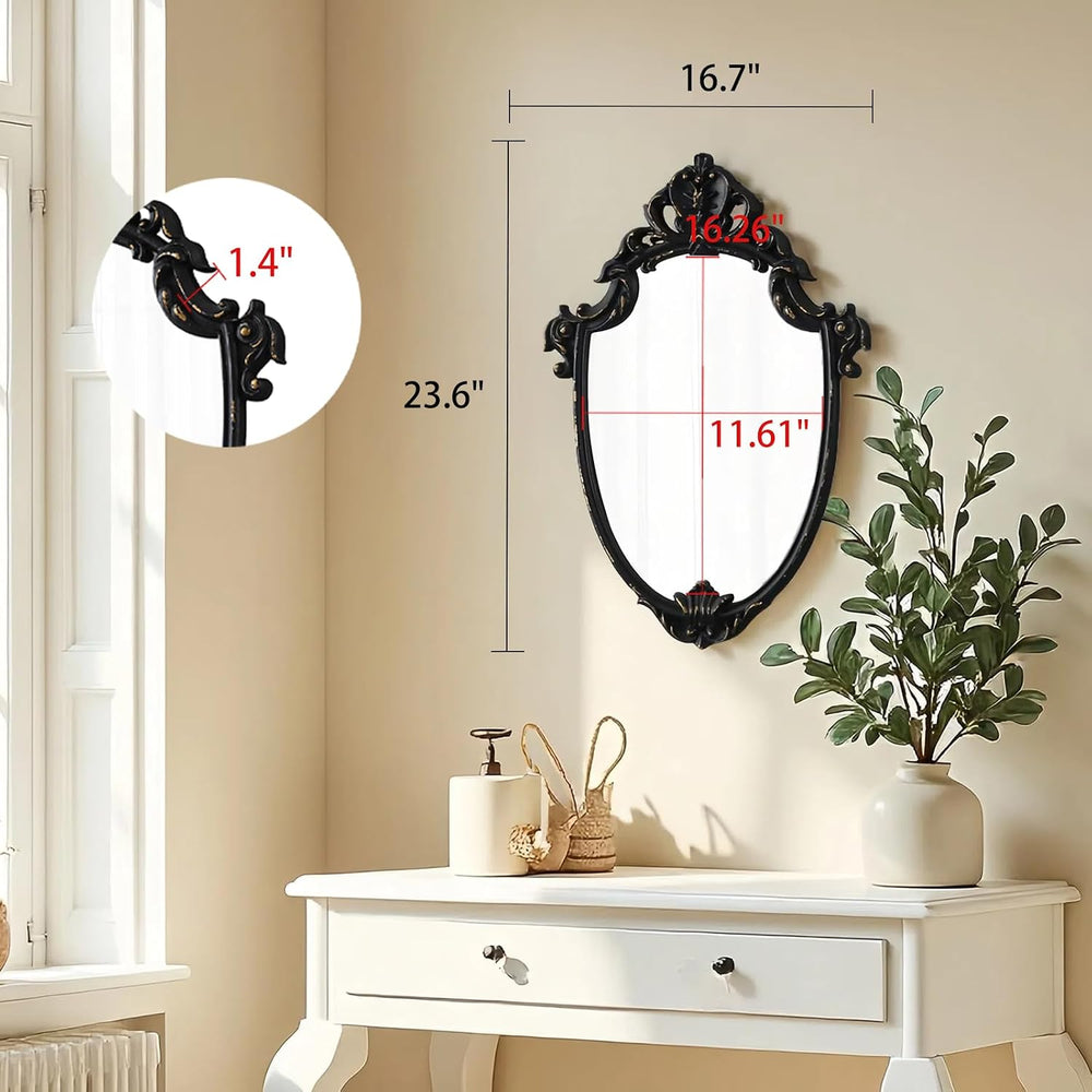 Vintage Black Wall Mirrors 16 x 24 inch, Distressed Finish Golden