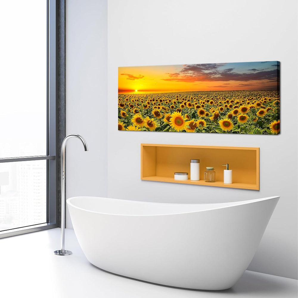 Sunflower Canvas Wall Art Brilliant Sunflower with Sunset Landscape Picture P...