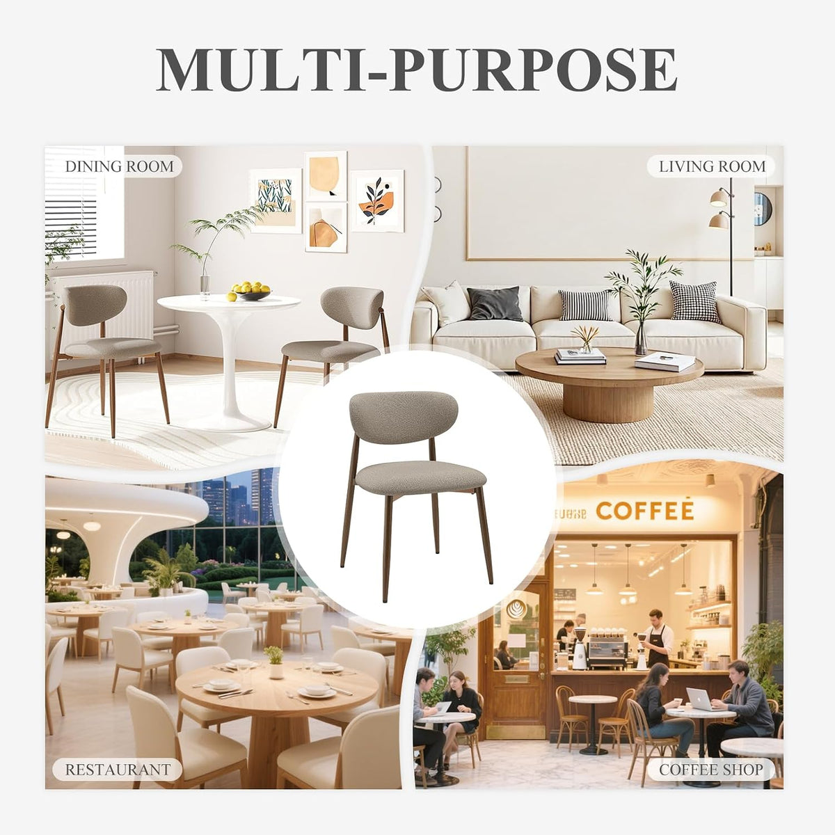 MALOL Upholstered Dining Chairs Set of 4, Curved Back Kitchen Chairs with Metal Legs and Anti Slip Pads, Dining Room Chair for Home and Restaurant, Camel