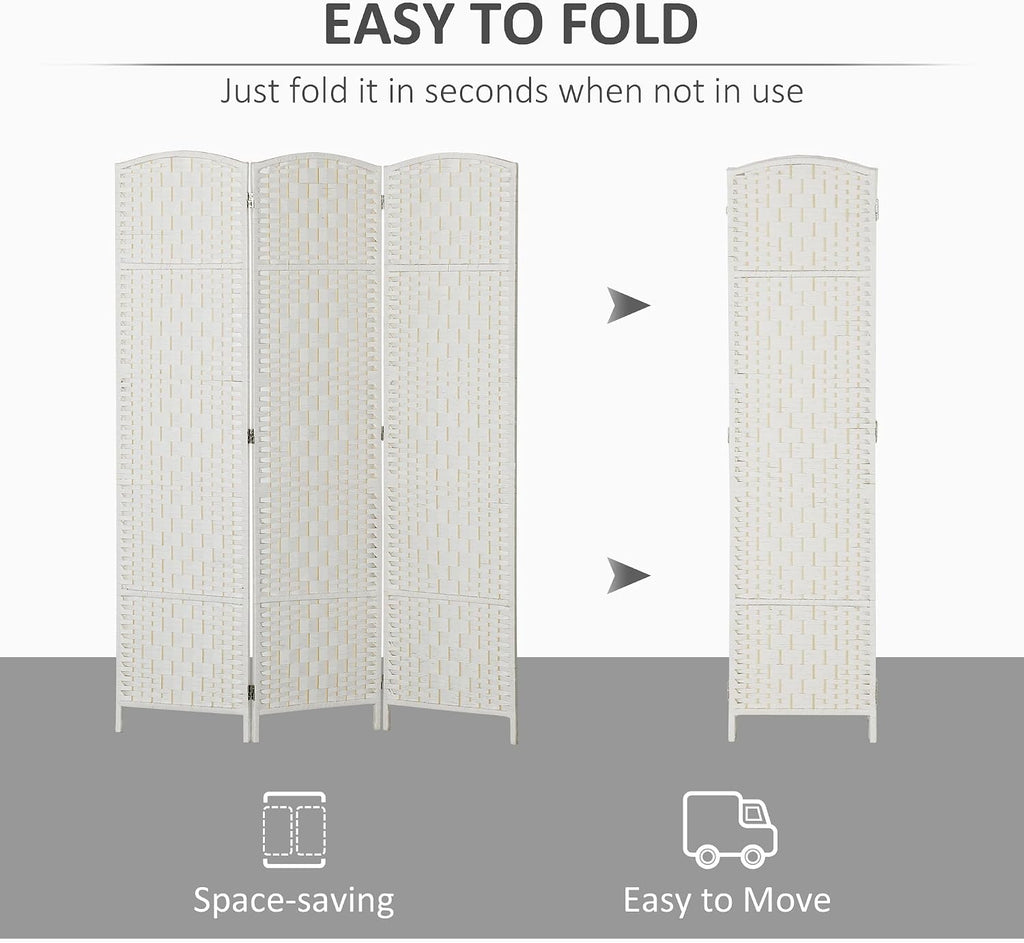 HOMCOM Room Divider 3-Panel, 6FT-Tall Folding Privacy Screen, White