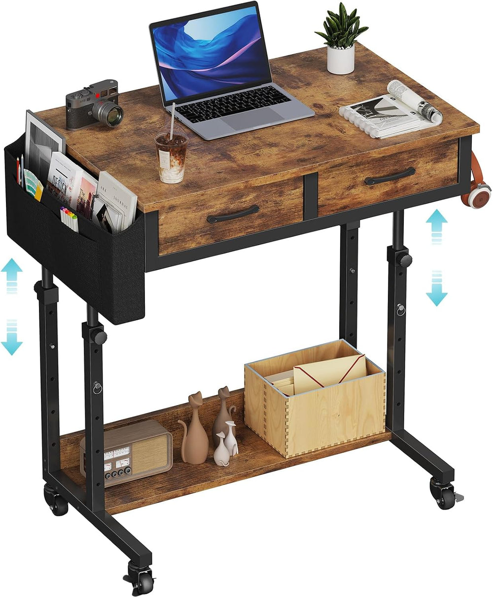 Small Portable Standing Rolling Desk - 32 Inch Adjustable Mobile Stand Up Tea...