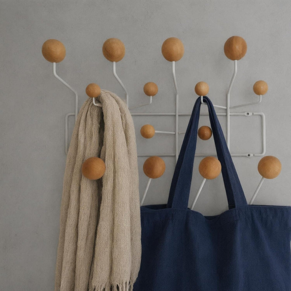 SHISEDECO Mid Century Modern Hang it All Coat Rack White Frame Natural Ball