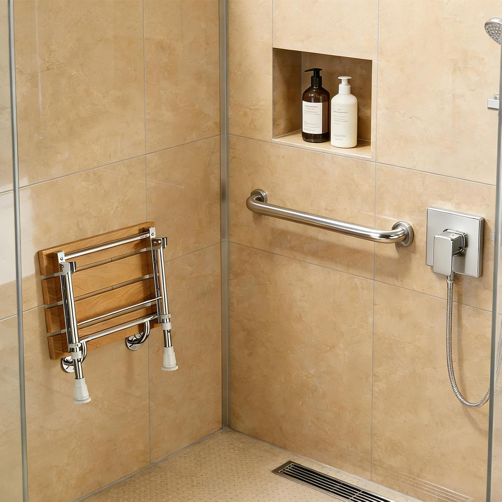 Folding Shower Seat Wall Mounted, Teak Wood