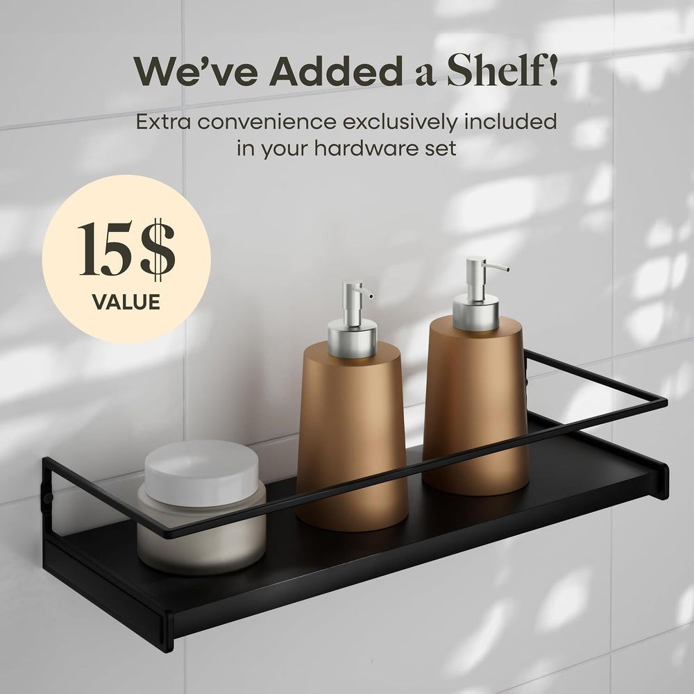 Brushed Nickel Bathroom Hardware Set, 5-Pcs + Shelf & 2 Adhesive Robe Hooks