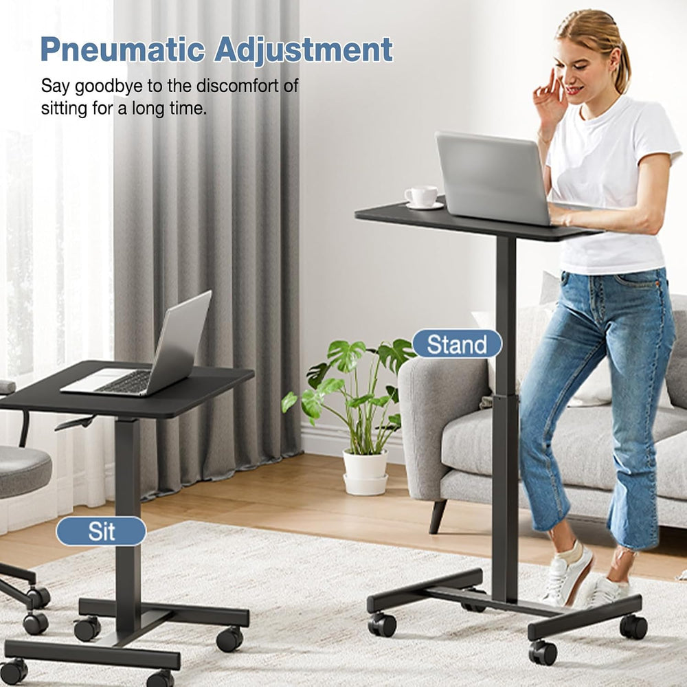 DUMOS Mobile Rolling Desk with Wheels, Small Standing Desks Black