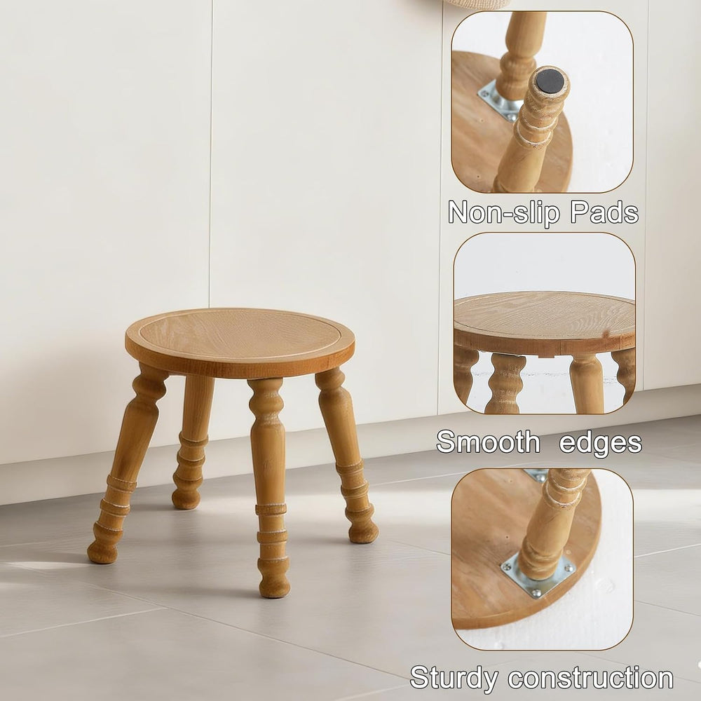 Small Wooden Stool, 100% Solid Wood Plant Stool, Round Small Stool