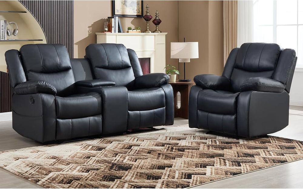EBELLO 2 Piece Manual Recliner Sofa Set, Faux Leather Reclining Living Room F...