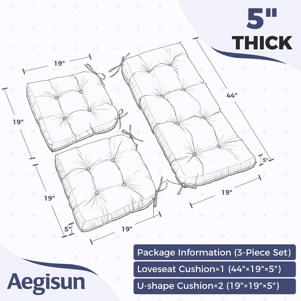 Wicker Chair Cushions of 3 Pieces, Waterproof Cushions for Patio Furniture, T...