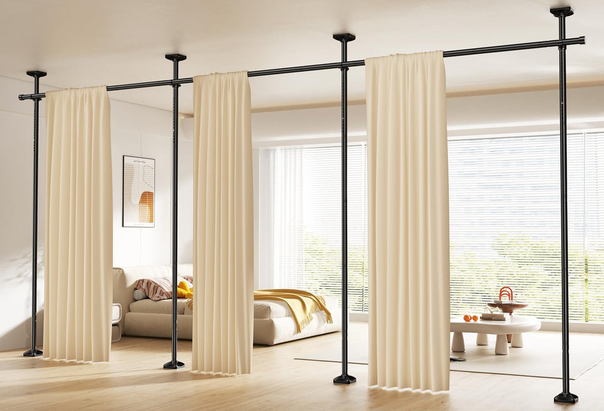 SUNALLY Room Divider Curtain Rod 4-10ft(H)28-171in(W) Room Separator, Black