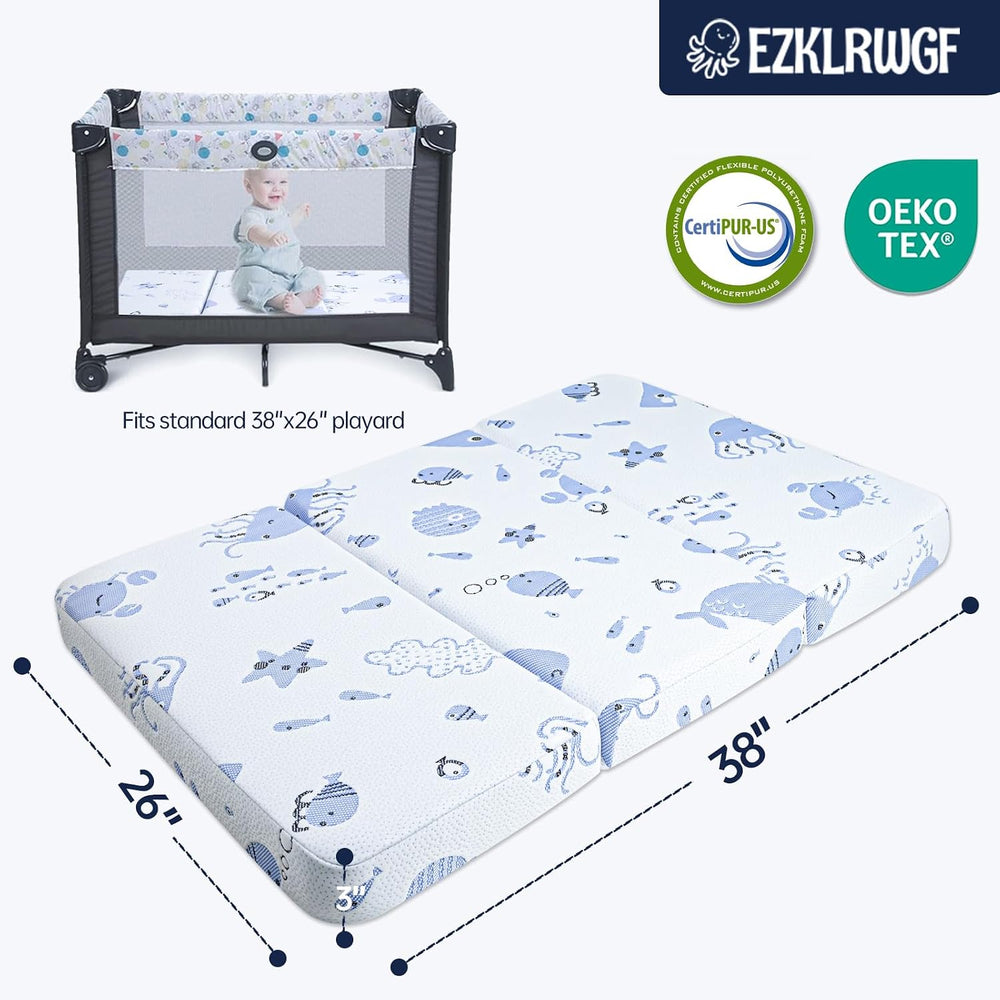 Trifold Pack and Play Mattress,Dual Sided Soft & Firm Memory Foam