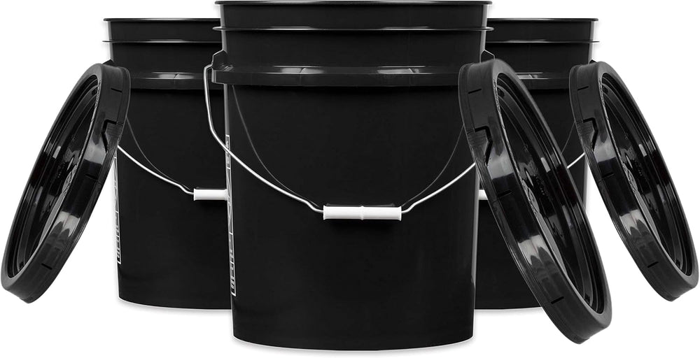 House Naturals Black 5 gal Food Grade Plastic Bucket Pail Container with Lid ...