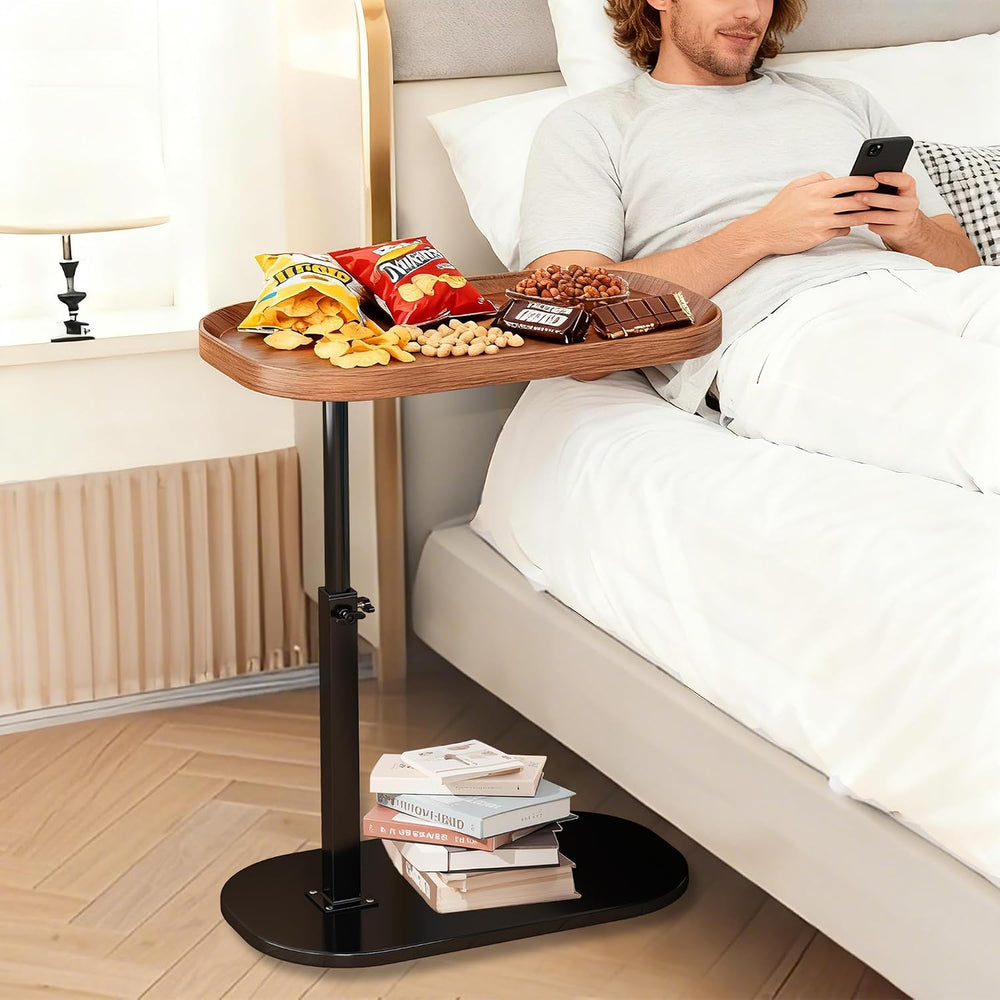 C Shaped Side Table Adjustable Height, 360° Swivel Couch End Table That Slide...