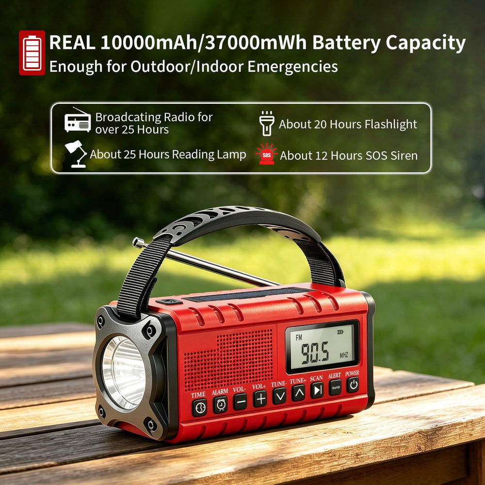 10000mAh/37000mWh Emergency Radio-Weather Radio Portable AM FM Auto Scan