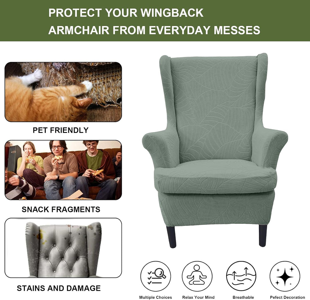 HAOYONG Waterproof Wing Chair Slipcovers Stretch Wingback Chair Covers 4 Piec...