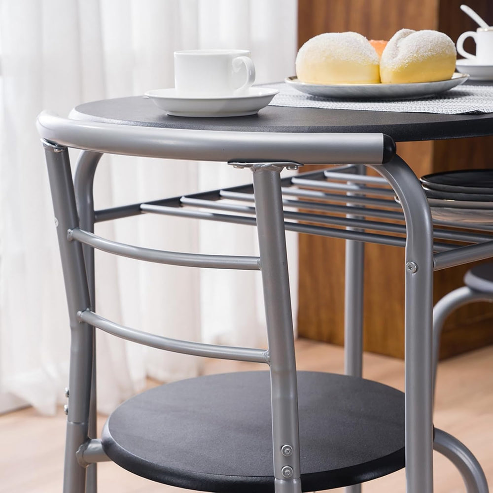 Space-Saving 3-Piece Dining Table Set, Table with 2 Stools, Black
