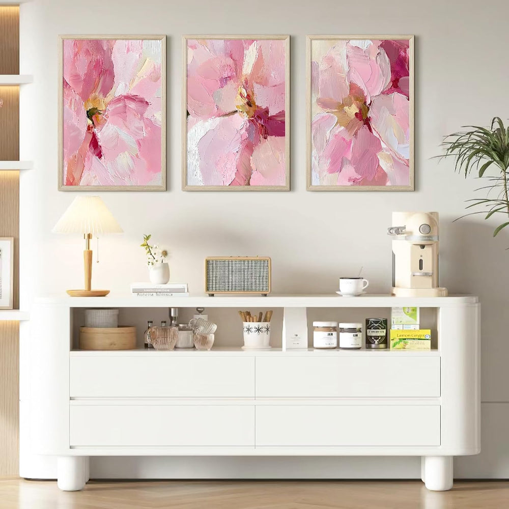 Abstract Floral Wall Art Pink Flower Canvas Pictures Modern Wall Decor Blush ...