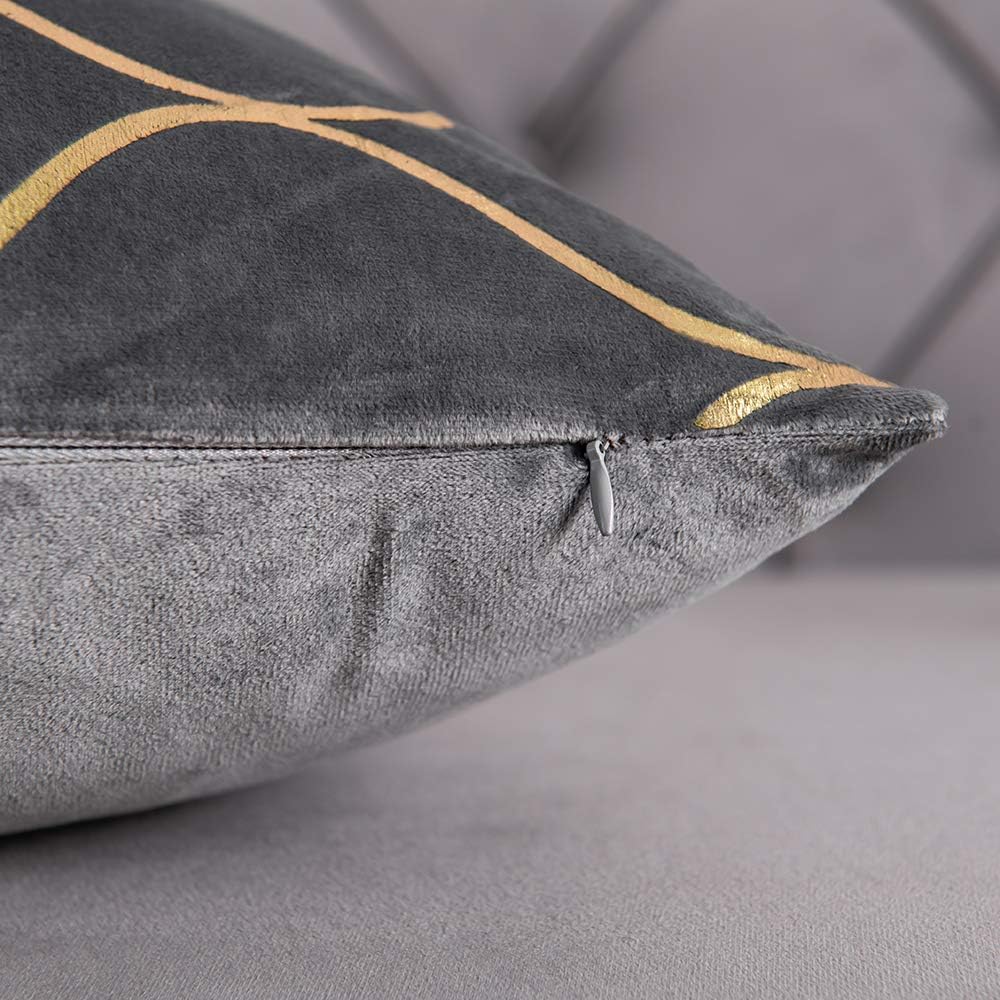 DEZENE Gold Velvet Throw Pillow Covers: 2 Pack 24x24 Inch Square Decorative P...