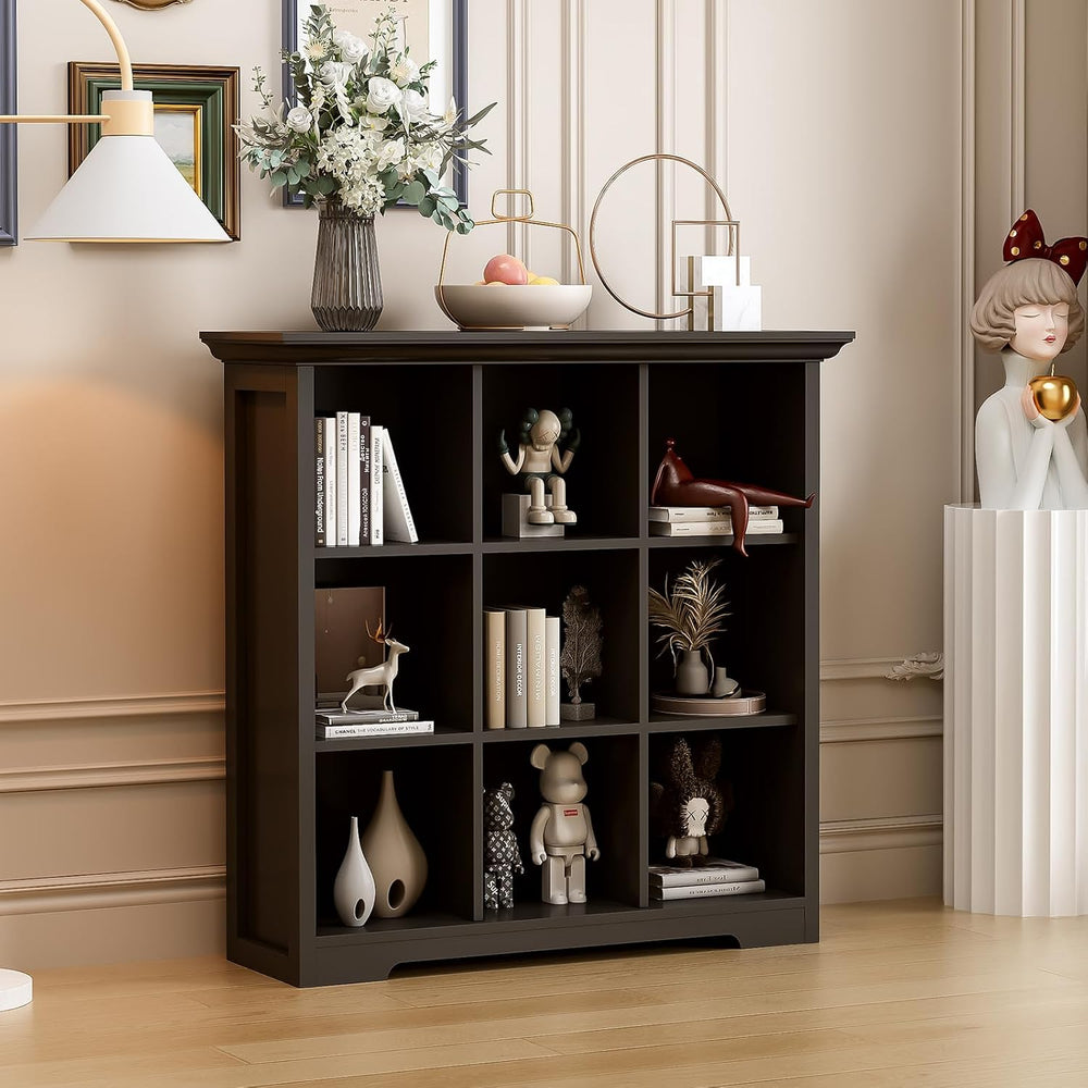 OSCHF 9-Cube Open Bookcase with Base, 3-Tier Wooden Bookshelf, Black