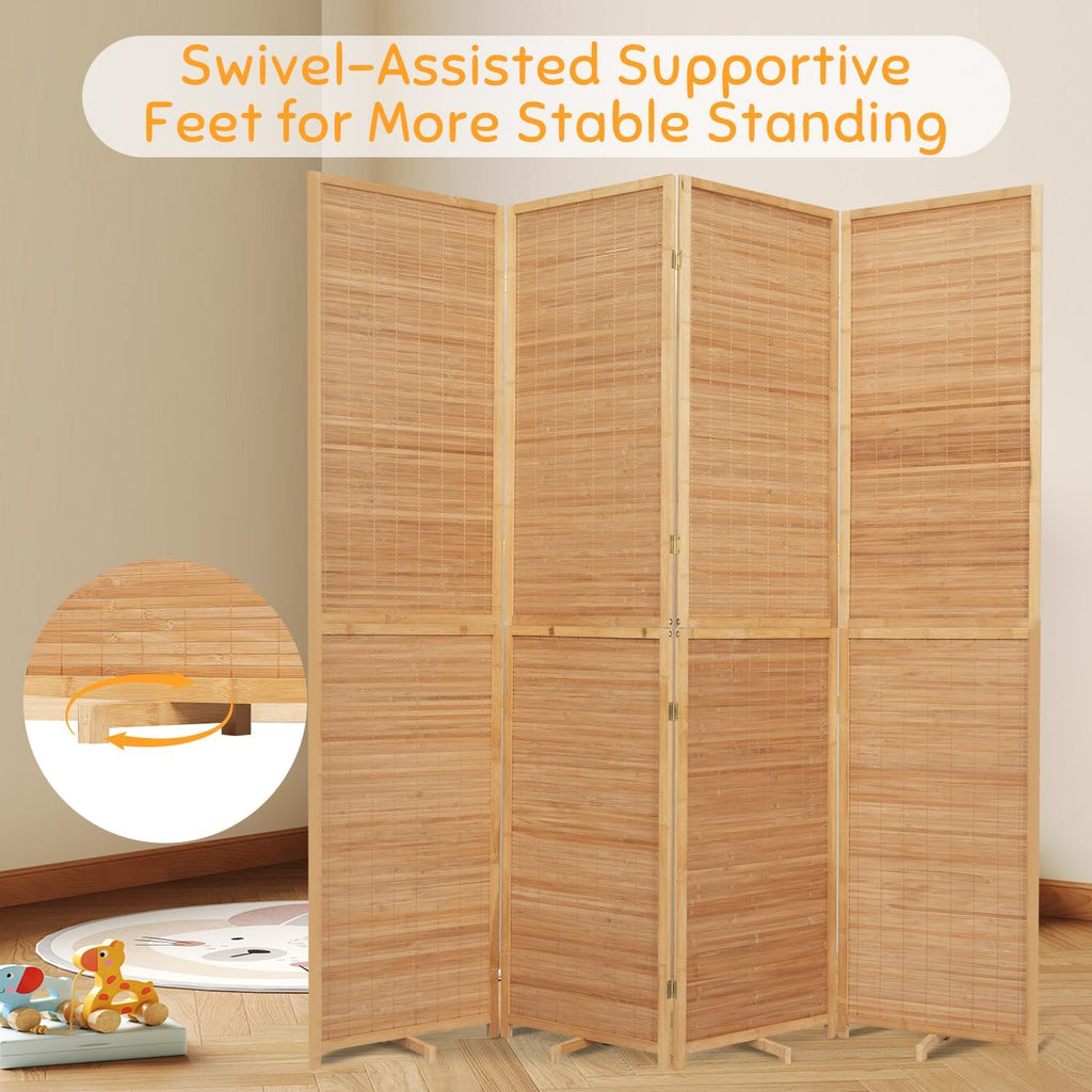 Bamboo Mesh Woven Room Divider 5.6FT,4 Panel Folding Privacy Screen,Brown