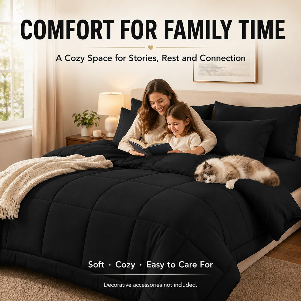 CozyLux Full Size Comforter Sets Black - 7 Pieces Bed in a Bag