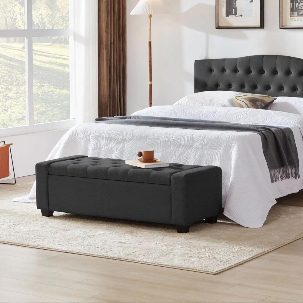 Huatean Home 48" Ottoman with Storage, Dark Gray Storage Ottoman Bench