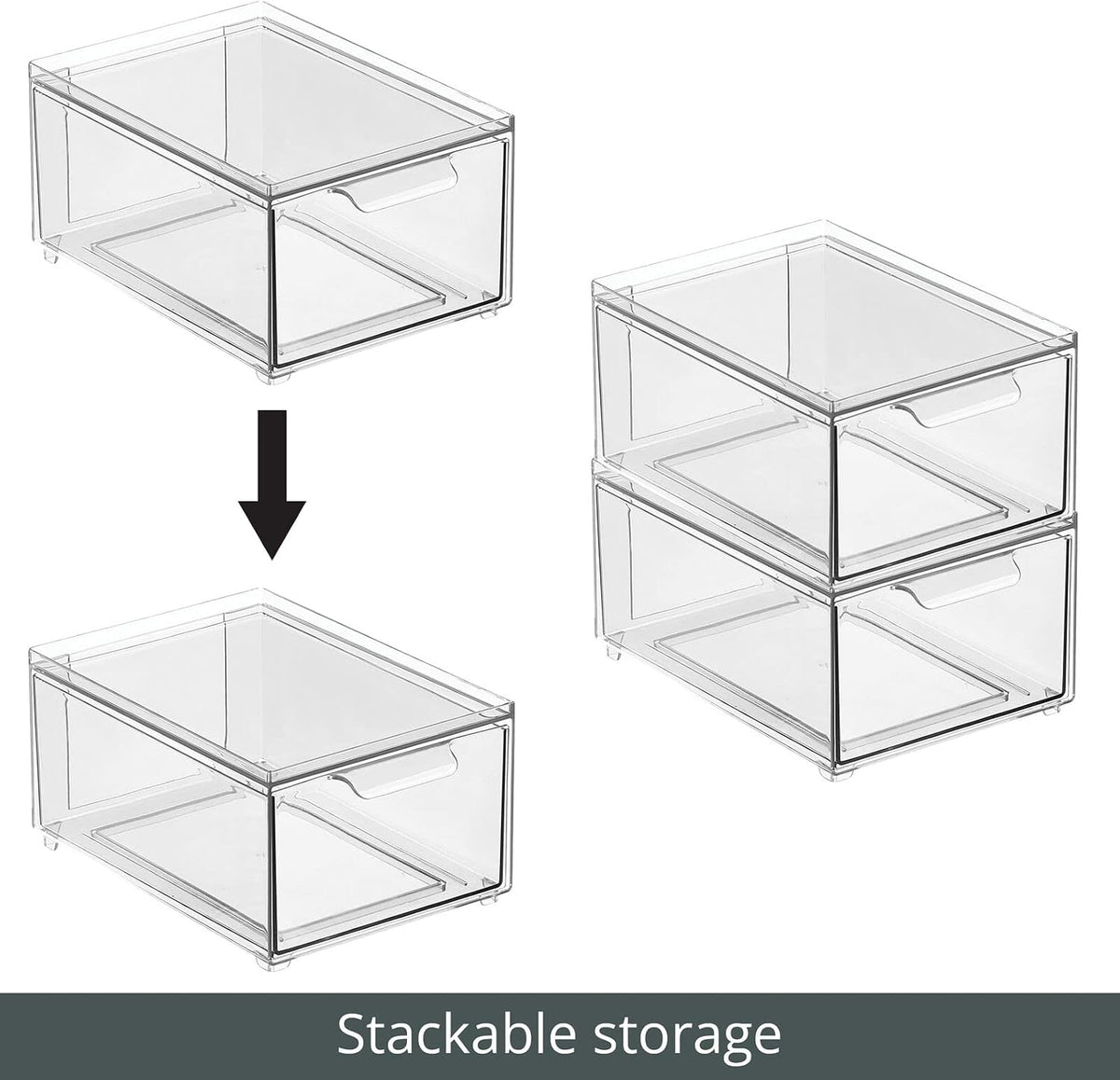 mDesign Plastic Bathroom Organizer Bin w/Pull Out Drawer - Slim Stackable Storage Container for Bathroom Accessories - Perfect for Organizing Bathroom Cabinet - Lumiere Collection - 4 Pack - Clear