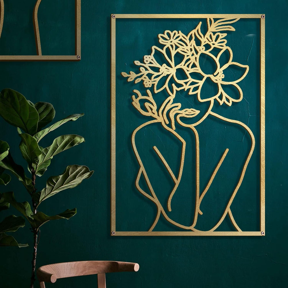 Glamativity 4 Pack Gold Wall Art Decor, Minimalist Single Line Real Metal Wal...