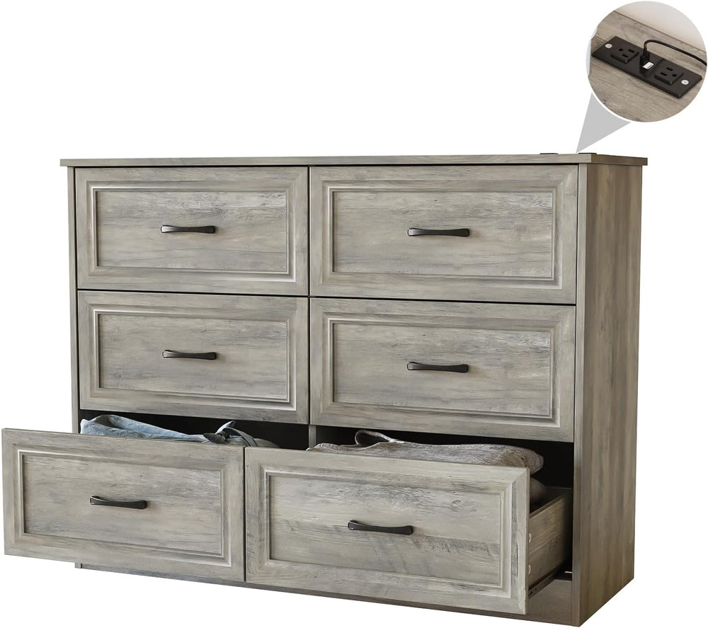 Fameill Dresser for Bedroom, 6 Drawer Wide Dresser Organizer with Charging St...