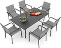 Outdoor Patio Dining Set with 63"x38" Rectangle Table,Gray Stackable Chairs