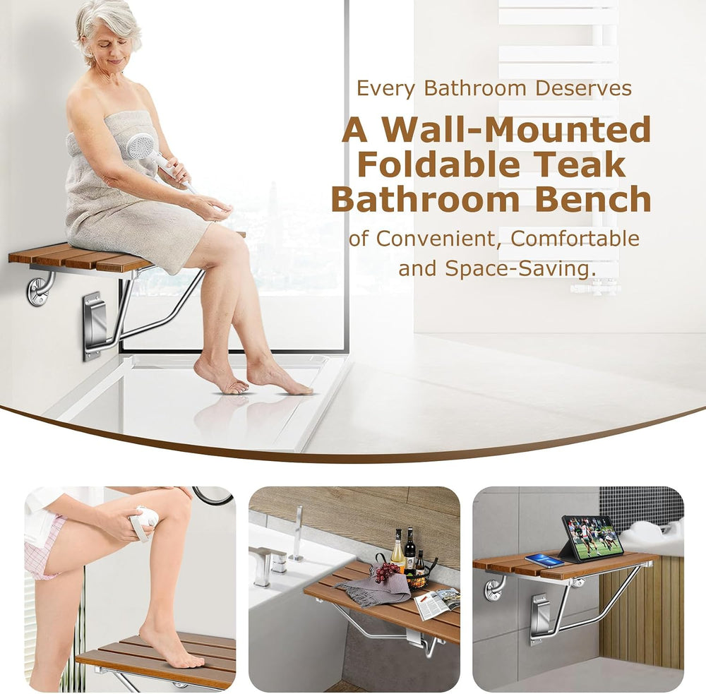 28" Wall Mounted Folding Shower Seat Stainless Steel Frame for Space Saving