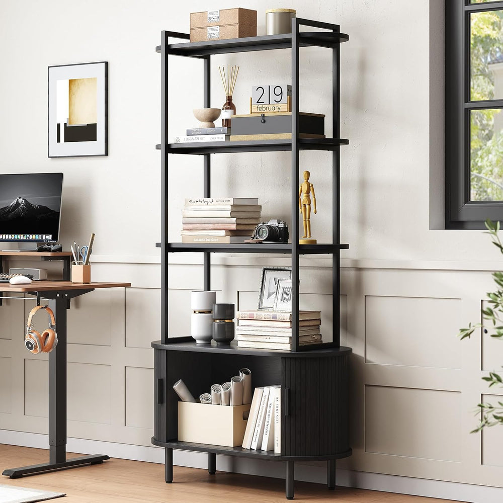ONBRILL 71" Tall Bookshelf, 4-Tier Book Shelf with Storage Cabinet, Black