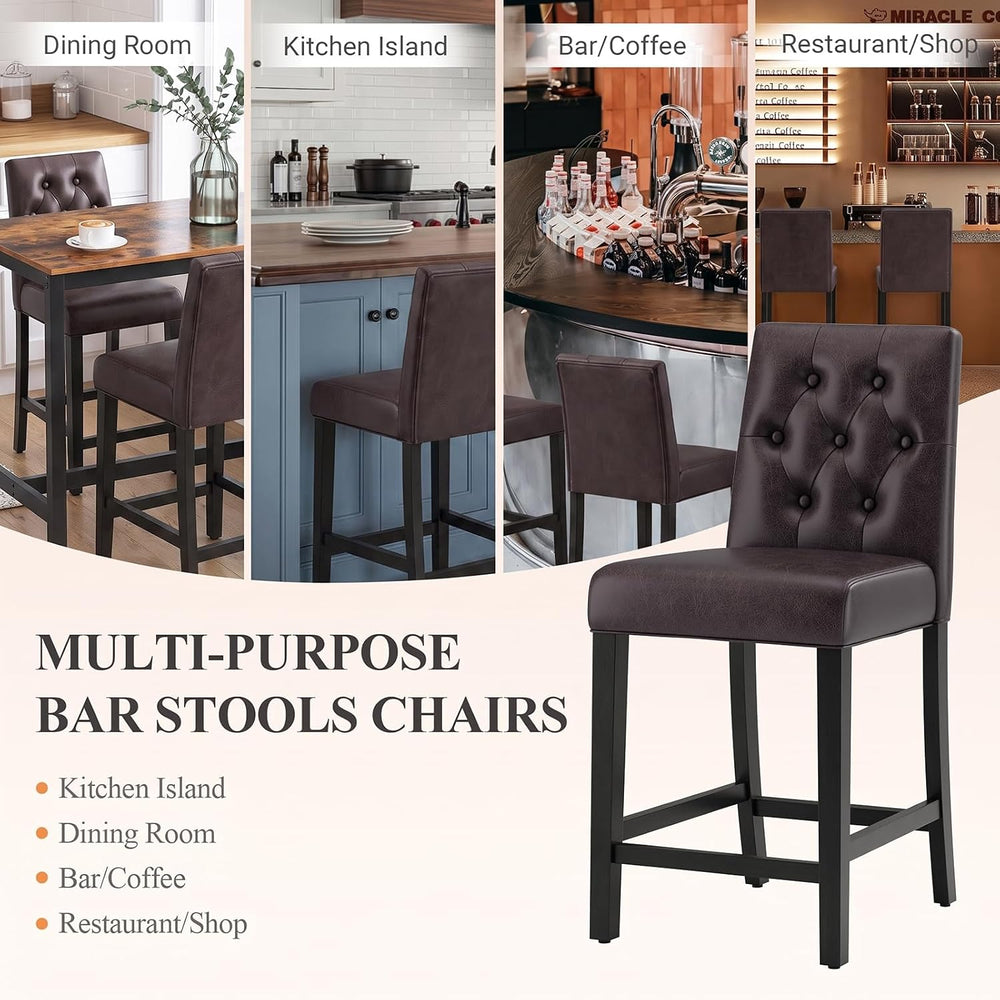 MALOL Bar Stools Set of 3 Faux Leather Counter Height Bar Stools,Darkbrown
