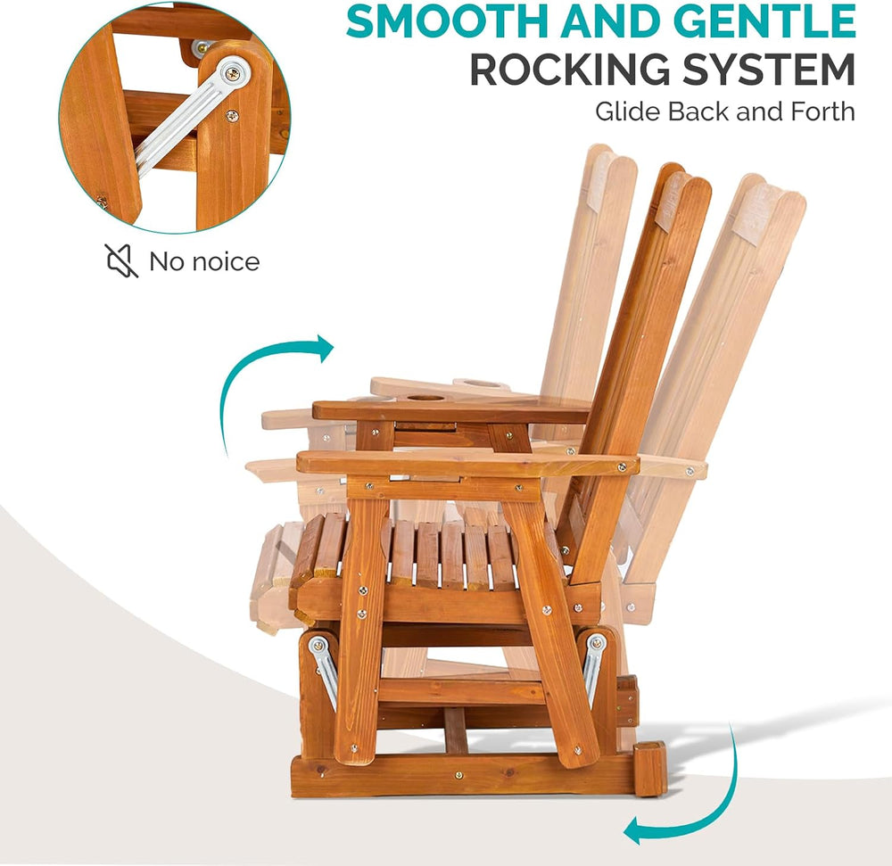 VINGLI Wooden Patio Glider, Heavy Duty 600 LBS Outdoor Glider with Cup Holder...