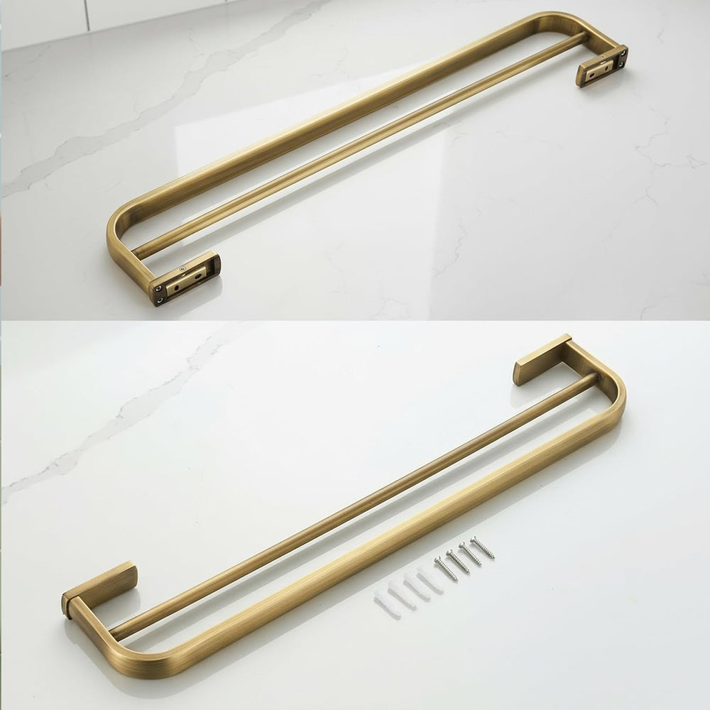 Flybath Double Towel Bar Brushed Brass Antique Wall Mount for Bathroom