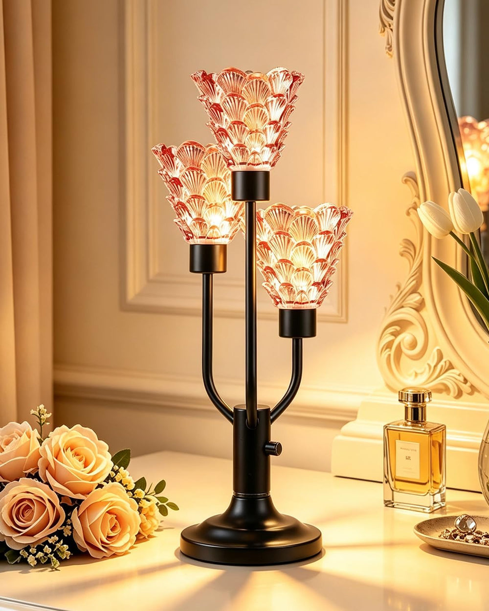 Mid Century Modern Table Lamp Dimmable Vintage Pink Glass Lamp