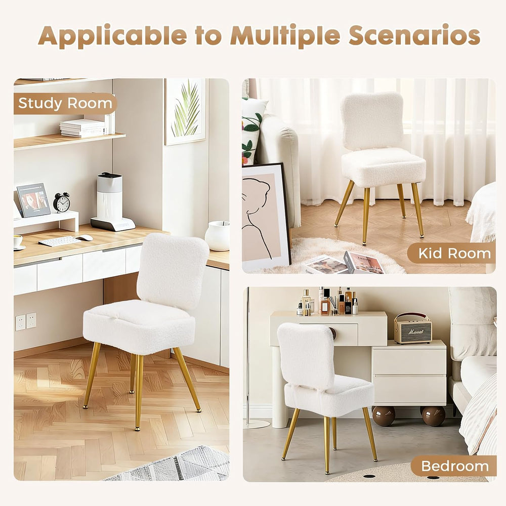 Small Vanity Chair with Storage & Folding Back, White Vanity Stool