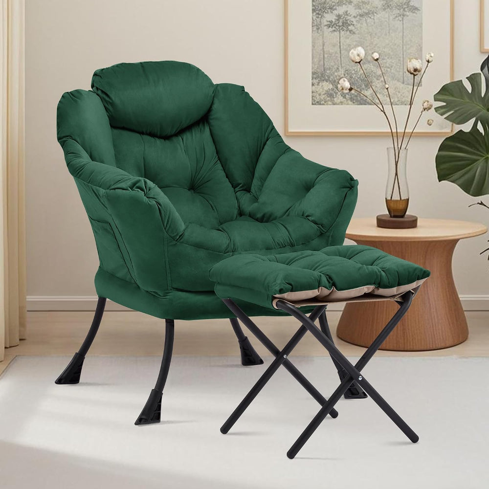 Lazy Chair with Ottoman, Comfy Reading Chair, Emerald Green