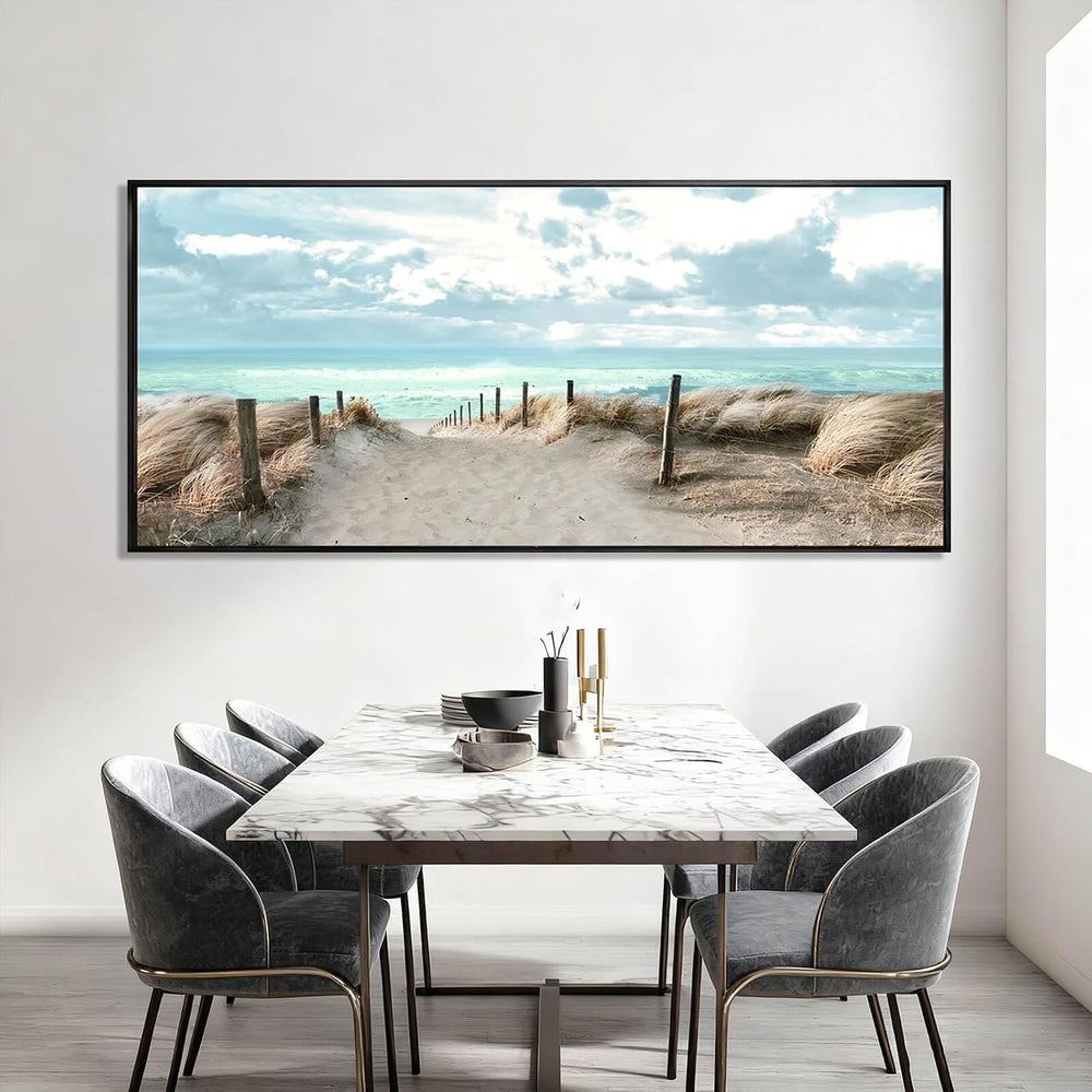 Oversized Framed Beach Coastal Ocean Wall Art,Landscape Nature Wall Decor,