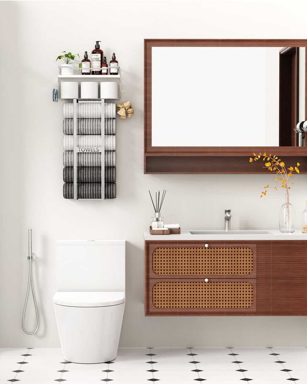 Aetyord Towel Racks for Bathroom - Wall Mounted Metal Rack with Wood Plank, B...