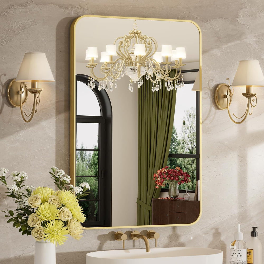 24"x36" Bathroom Mirror for Over Sink, Brushed Gold Rectangle Vanit...