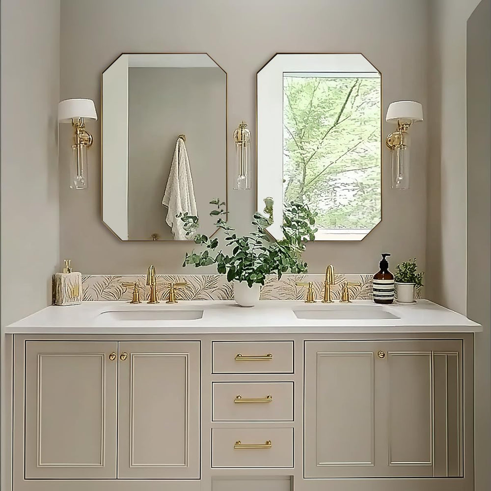 ANDY STAR Gold Octagon Bathroom Mirror, 22x30 Inch Stainless Steel Metal Fram...
