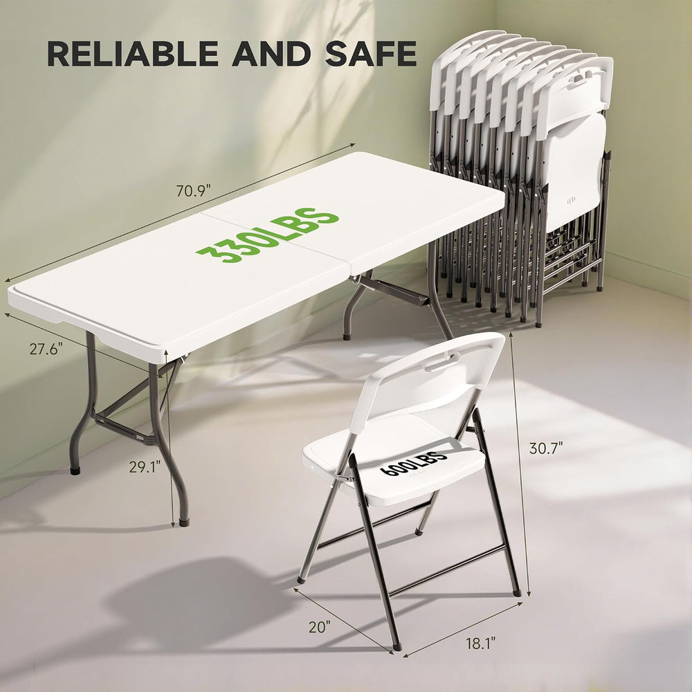 6FT Folding Table Set with 4 Chairs – Heavy-Duty 330 lb Table & 600 lb Ch...