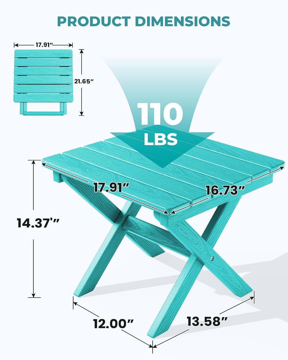 SERWALL Small Folding Outdoor Side Table Set of 4, Aruba