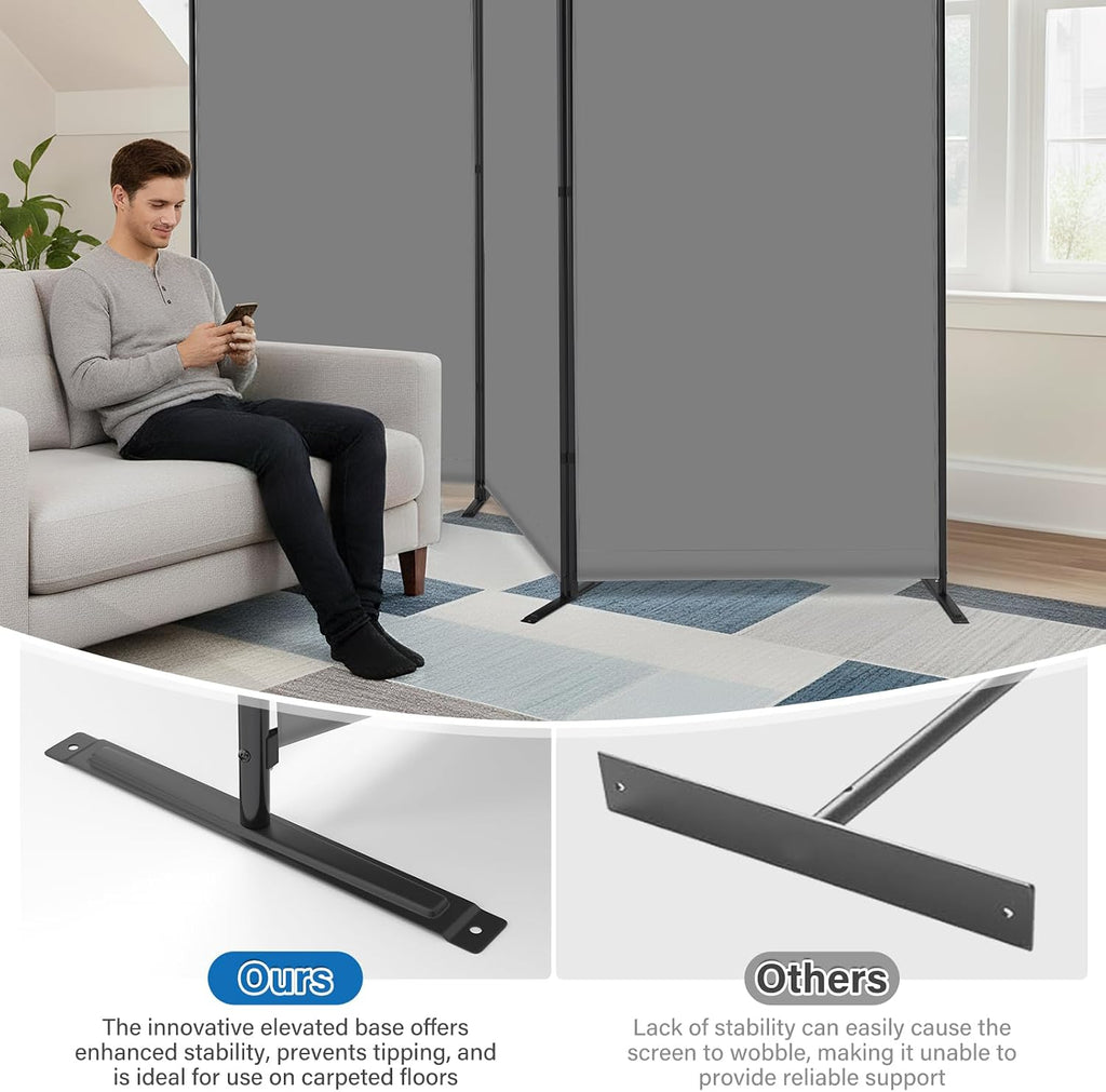 AKTOP 3 Panel Room Divider, 103" W x 70" H Folding Privacy Screen, Grey