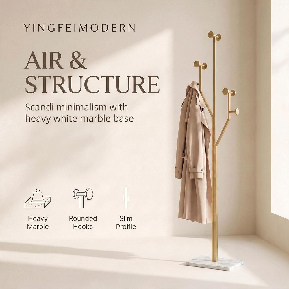 Modern Gold Coat Racks Freestanding with 8 Hooks, Coat Tree for Entryway