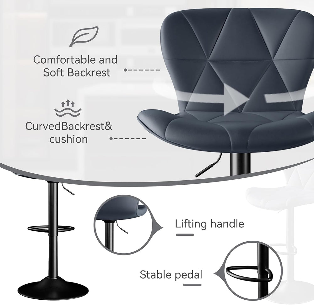 Bar Stools Set of 2,Adjustable Swivel Barstools, Faux Leather Bar Chairs,Upho...