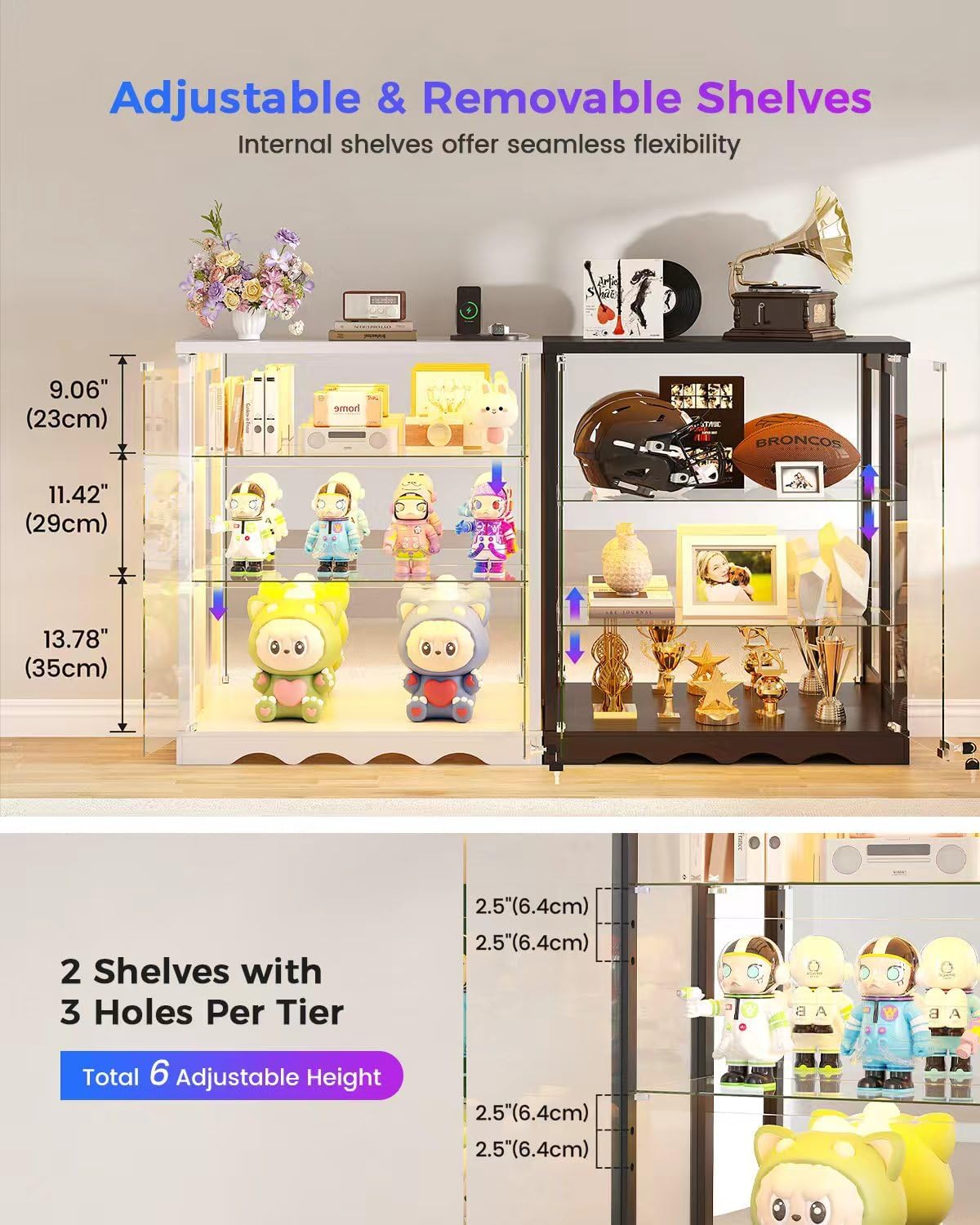 Dystler 39" Display Cabinet with Glass Doors, RGB Lights, Lock & 3-Tier