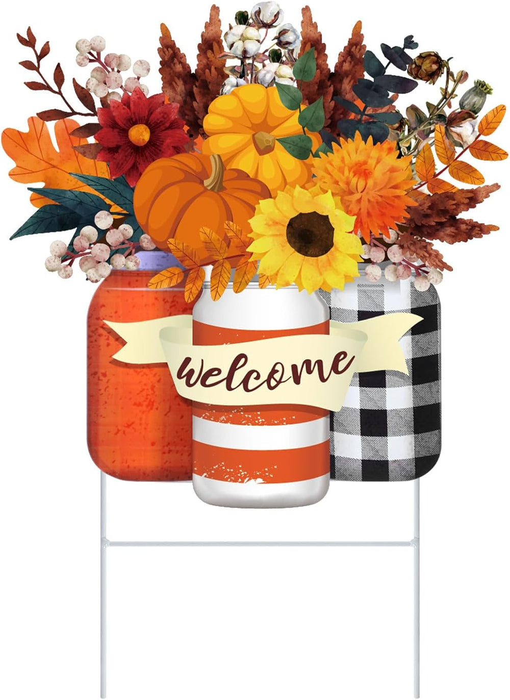 Yookeer Fall Decoration Outdoor Metal Pumpkin Fall Leaf Sign with Stakes