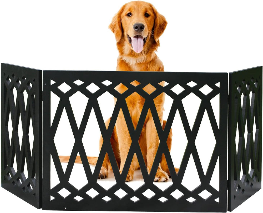 Etna 3-Panel Diamond Design Wood Pet Gate - Decorative Black Tri Fold Dog Fen...